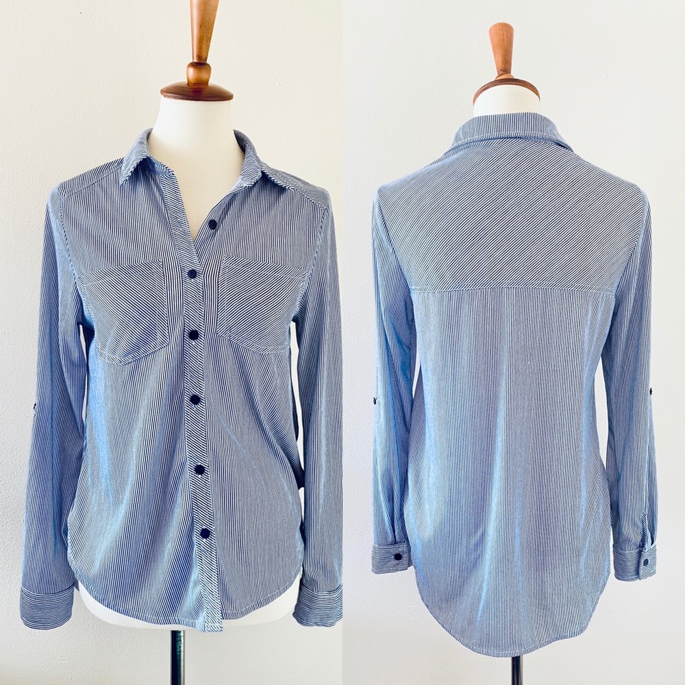 Daytrip Blue & White Pencil Stripe Button Down